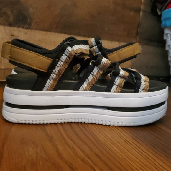 Nike Icon Classic Black Gold White Platform Sandals Shoes Women's Size 7 DH0224 - Picture 6 of 14